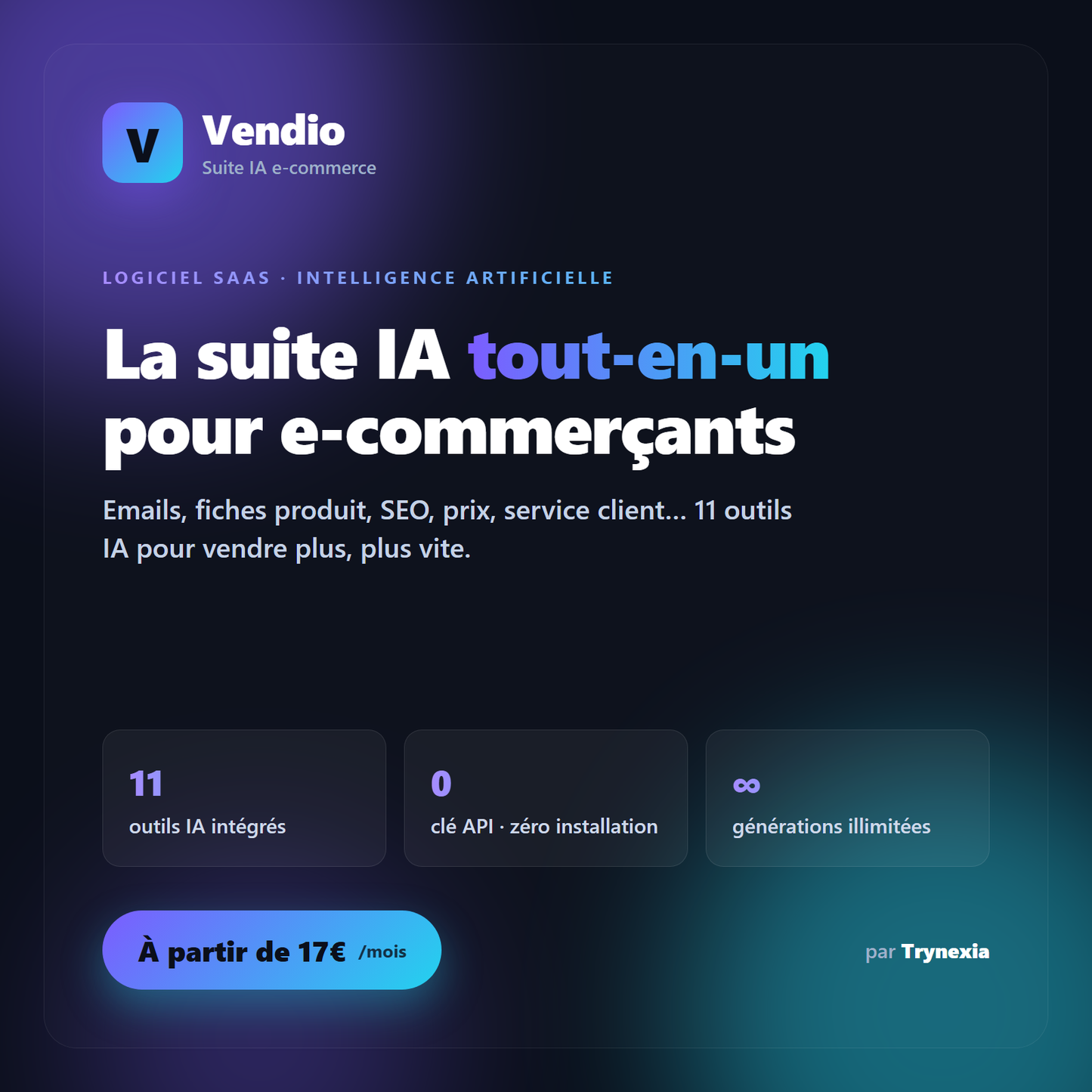 Vendio — La suite IA tout-en-un pour e-commerçants, par Trynexia